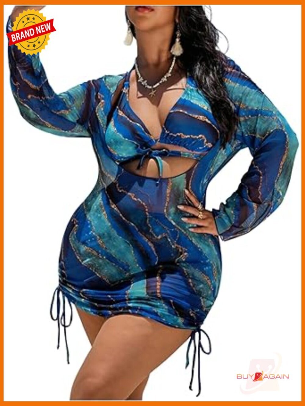 Plus Size 3-Piece Bikini Set with Cover Up Dress
